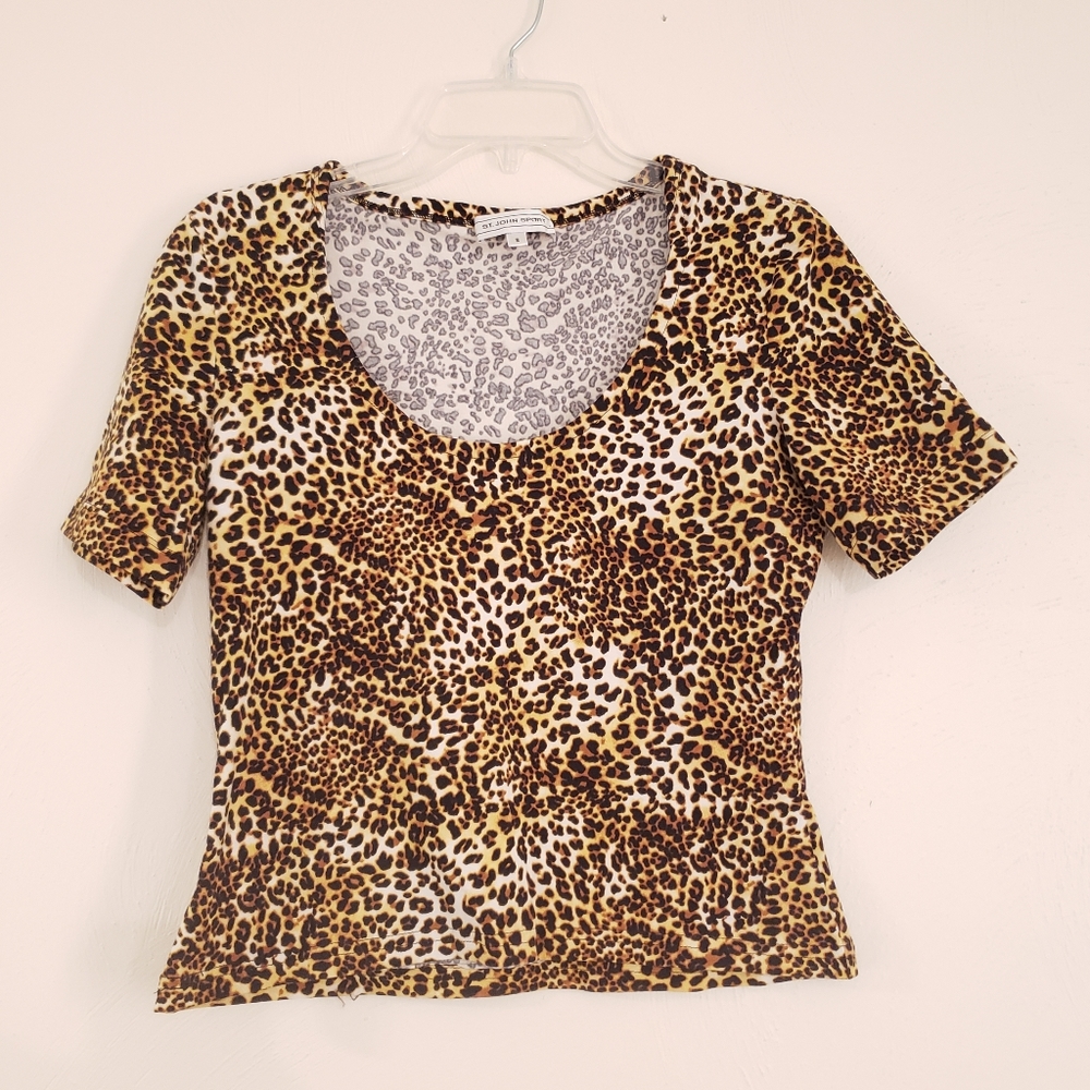 St John Sport Leopard Print T Shirt Y2K Size Small